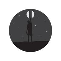 silhouette jeune homme peinture création de logo de lune, symbole graphique vectoriel icône illustration idée créative