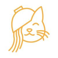 Chat mignon avec bol de nouilles logo symbole vecteur icône illustration graphisme
