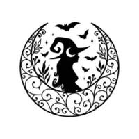 silhouette de belle jeune sorcière avec décoration de croissant de lune vecteur