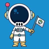 astronaute tenant le drapeau, illustration d'icône de dessin animé mignon vecteur