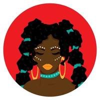 portrait d'une belle femme noire. fille afro-américaine de dessin animé. fille afro-américaine moderne aux cheveux bouclés. vecteur