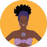 portrait d'une belle femme noire. fille afro-américaine de dessin animé. fille afro-américaine moderne aux cheveux bouclés. vecteur