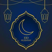 conception de salutations eid al-fitr. fond simple eid mubarak avec croissant de lune et lanterne. illustration vectorielle vecteur