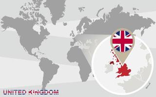carte du monde avec le Royaume-Uni agrandi vecteur