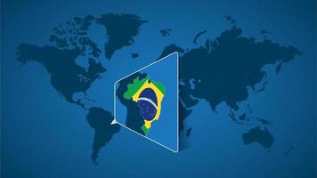 carte du monde détaillée avec carte agrandie épinglée du brésil et des pays voisins. vecteur