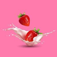 illustration de fraise rouge et de lait frais. vecteur