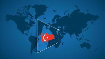 carte du monde détaillée avec carte agrandie épinglée de la turquie et des pays voisins. vecteur