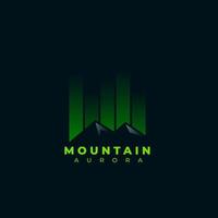 montagne du nord avec logo aurora. logo dégradé aurore. logo des aurores boréales. montagne vecteur