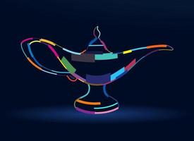 lampe magique abstraite d'aladdin, lampe de souhait de peintures multicolores. dessin coloré. illustration vectorielle de peintures vecteur