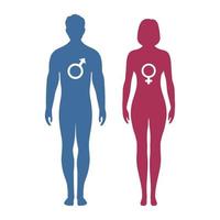 silhouette d'homme et de femme avec signe de genre vecteur