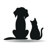 chien et chat silhouette avec ombre vecteur