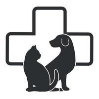 silhouette d'un chien et d'un chat sur le fond d'une croix médicale vecteur
