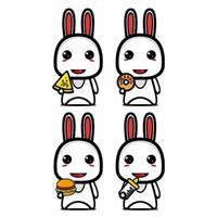 collection de jeux de conception de mascotte de lapin mignon. isolé sur fond blanc. concept de paquet d'idées de logo de mascotte de personnage mignon vecteur