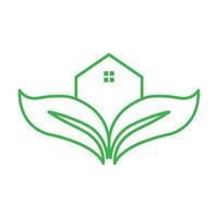 lignes feuille verte avec logo maison symbole vecteur icône illustration graphisme