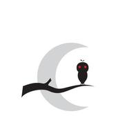 petit hibou avec branche et croissant logo design vecteur symbole graphique icône illustration idée créative