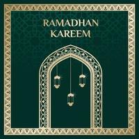 salutation de ramadan kareem, illustration d'ornement de mosquée carrée de fond de poste d'alimentation vecteur