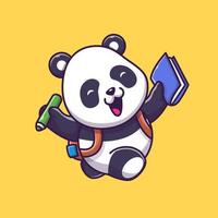 panda mignon tenant livre et stylo dessin animé vecteur icône illustration. concept d'icône d'éducation animale isolé vecteur premium. style de dessin animé plat