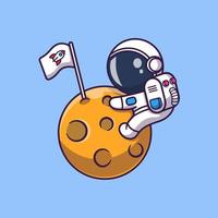 illustration d'icône vectorielle de dessin animé mignon astronaute câlin lune. concept d'icône de technologie scientifique isolé vecteur premium. style de dessin animé plat