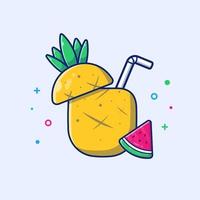 illustration d'icône vectorielle de dessin animé de jus d'ananas et de pastèque. concept d'icône de vacances alimentaire isolé vecteur premium. style de dessin animé plat