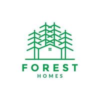 forêt de pins de ligne d'art avec conception de logo maison symbole graphique vectoriel icône illustration idée créative