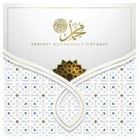 carte de voeux mawlid al-nabi motif vectoriel islamique avec calligraphie arabe dorée brillante avec croissant. peut également être utilisé pour l'arrière-plan, la bannière, la couverture. la moyenne est l'anniversaire du prophète muhammad