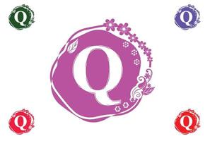 lettre q avec logo de fleur et modèle de conception graphique d'icône vecteur