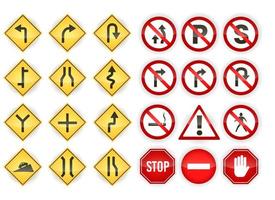 ensemble de vecteur isolé de panneau de signalisation rouge et jaune