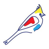 lignes continues logo oiseau cardinal coloré vecteur