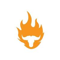 flamme de feu avec création de logo de tête de taureau, illustration d'icône de symbole graphique vectoriel idée créative