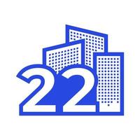 numéro 22 avec bâtiment logo design graphique vectoriel symbole icône illustration idée créative
