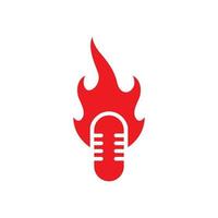 microphone d'enregistrement avec création de logo de flamme de feu, illustration d'icône de symbole graphique vectoriel idée créative