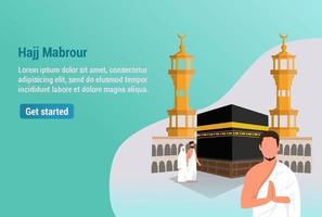illustration vectorielle graphique prières hajj et umrah près du modèle vectoriel ka'bah. le fond du minaret de la mosquée