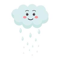 joli nuage kawaii avec des gouttes de pluie. personnage souriant de dessin animé. vecteur