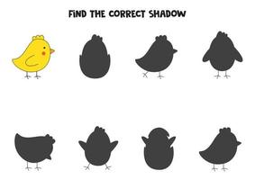 trouvez les ombres correctes du joli poulet de Pâques. puzzle logique pour les enfants. vecteur