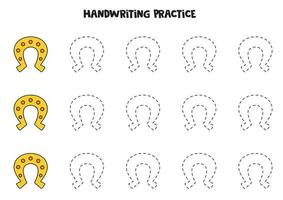 traçant les contours de fers à cheval dorés. pratique de l'écriture. vecteur