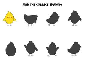 trouvez les ombres correctes du joli poulet de Pâques. puzzle logique pour les enfants. vecteur