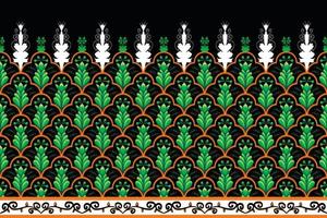 fleur orange verte sur fond noir. motif oriental ethnique géométrique design traditionnel pour le fond tapis papier peint vêtements emballage batik tissu illustration vectorielle style de broderie vecteur