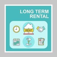 maquette de publications sur les réseaux sociaux de location à long terme. service immobilier. modèle de conception de bannière web publicitaire. booster de médias sociaux, mise en page du contenu. bordure de promotion isolée, cadre avec titres, icônes linéaires vecteur
