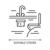 icône linéaire de toilette d'avion. salle de bain en avion. WC et lavabo. robinet. service aéronautique. salle d'eau de l'appartement. illustration mince. symbole de contour. dessin de contour isolé de vecteur. trait modifiable vecteur