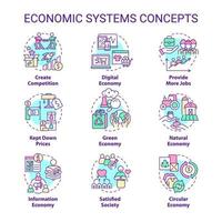 ensemble d'icônes de concept de systèmes économiques. fabrication et distribution. idées de biens et de services illustrations en couleur de ligne mince. symboles isolés. trait modifiable. roboto-medium, myriade de polices pro-gras utilisées vecteur