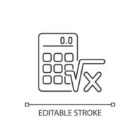 icône linéaire d'algèbre. calculatrice, symbole radical. calculs mathématiques. résoudre une équation. illustration personnalisable en ligne mince. symbole de contour. dessin de contour isolé de vecteur. trait modifiable vecteur
