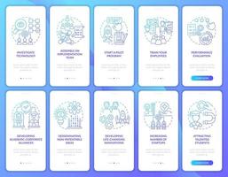 Partager l'écran de la page de l'application mobile d'intégration des technologies. diffuser des instructions graphiques en 5 étapes de la procédure d'innovation avec des concepts. modèle vectoriel ui, ux, gui avec illustrations couleur linéaires