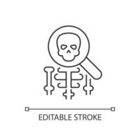 icône linéaire d'anatomie. étude de la structure du corps humain. squelette sous loupe. illustration personnalisable en ligne mince. symbole de contour. dessin de contour isolé de vecteur. trait modifiable vecteur