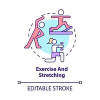 icône de concept d'exercice et d'étirement. risque de réduction de l'arthrite idée abstraite illustration en ligne mince. prévenir les maladies articulaires. dessin de couleur de contour isolé de vecteur. trait modifiable vecteur