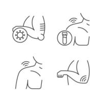 ensemble d'icônes linéaires de douleur à l'épaule et au coude. condition auto-immune. test sanguin rhumatisme. arthrite septique. symboles de contour de ligne fine personnalisables. illustrations vectorielles isolées. trait modifiable vecteur