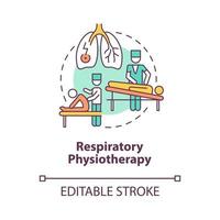 icône de concept de physiothérapie respiratoire. thérapeute professionnel. patient souffrant de douleurs thoraciques. illustration de ligne mince idée abstraite de traitement. dessin de couleur de contour isolé de vecteur. trait modifiable vecteur