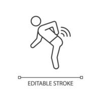 icône linéaire de rhumatisme arrière. maux de dos inflammatoires. mouvement limité. perte de souplesse de la colonne vertébrale. illustration personnalisable en ligne mince. symbole de contour. dessin de contour isolé de vecteur. trait modifiable vecteur
