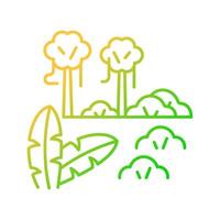 icône de vecteur linéaire dégradé de forêt tropicale. forêt tropicale. région au climat chaud et humide. biome équatorial. symbole de couleur de ligne mince. pictogramme de style moderne. dessin de contour isolé de vecteur