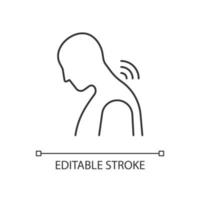 icône linéaire de rhumatisme du cou. inflammation des articulations. arthrose cervicale. voûte prolongée. illustration personnalisable en ligne mince. symbole de contour. dessin de contour isolé de vecteur. trait modifiable vecteur