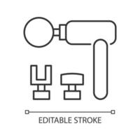 icône linéaire d'outil de massage percussif. pistolet de massage. détente musculaire. appareil à percussion. illustration personnalisable en ligne mince. symbole de contour. dessin de contour isolé de vecteur. trait modifiable vecteur